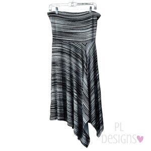 Ann Taylor Dress Black White Fit Flare Striped Casual Strapless Stretch